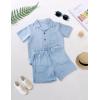 imageFlygo Boys Summer 2 Piece Beach Outfits Casual Short Sleeve Button Down Shirts and Shorts Vacation Outfit Textured SetsLight Blue