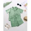 imageFlygo Boys Summer 2 Piece Beach Outfits Casual Short Sleeve Button Down Shirts and Shorts Vacation Outfit Textured SetsLight Green
