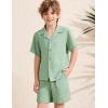 imageFlygo Boys Summer 2 Piece Beach Outfits Casual Short Sleeve Button Down Shirts and Shorts Vacation Outfit Textured SetsLight Green