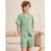 imageFlygo Boys Summer 2 Piece Beach Outfits Casual Short Sleeve Button Down Shirts and Shorts Vacation Outfit Textured SetsLight Green