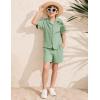 imageFlygo Boys Summer 2 Piece Beach Outfits Casual Short Sleeve Button Down Shirts and Shorts Vacation Outfit Textured SetsLight Green