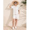 imageFlygo Boys Summer 2 Piece Beach Outfits Casual Short Sleeve Button Down Shirts and Shorts Vacation Outfit Textured SetsWhite