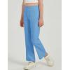 imageFlygo Girls Flare Yoga Pants Kids High Waisted Multiple Pockets Bell Bottoms Button Bootcut Stretchy PantsBlue
