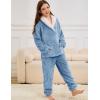 imageFlygo Girls Fuzzy Pants Set Fleece Outfits Winter Flannel Loose Fluffy Pullover Sweatshirt Top Pants SweatsuitBlue