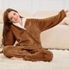 imageFlygo Girls Fuzzy Pants Set Fleece Outfits Winter Flannel Loose Fluffy Pullover Sweatshirt Top Pants SweatsuitBrown