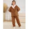 imageFlygo Girls Fuzzy Pants Set Fleece Outfits Winter Flannel Loose Fluffy Pullover Sweatshirt Top Pants SweatsuitBrown