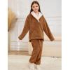 imageFlygo Girls Fuzzy Pants Set Fleece Outfits Winter Flannel Loose Fluffy Pullover Sweatshirt Top Pants SweatsuitBrown