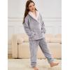 imageFlygo Girls Fuzzy Pants Set Fleece Outfits Winter Flannel Loose Fluffy Pullover Sweatshirt Top Pants SweatsuitGrey