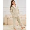 imageFlygo Girls Fuzzy Pants Set Fleece Outfits Winter Flannel Loose Fluffy Pullover Sweatshirt Top Pants SweatsuitKhaki