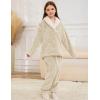 imageFlygo Girls Fuzzy Pants Set Fleece Outfits Winter Flannel Loose Fluffy Pullover Sweatshirt Top Pants SweatsuitKhaki