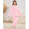 imageFlygo Girls Fuzzy Pants Set Fleece Outfits Winter Flannel Loose Fluffy Pullover Sweatshirt Top Pants SweatsuitLight Pink