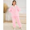 imageFlygo Girls Fuzzy Pants Set Fleece Outfits Winter Flannel Loose Fluffy Pullover Sweatshirt Top Pants SweatsuitLight Pink
