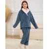 imageFlygo Girls Fuzzy Pants Set Fleece Outfits Winter Flannel Loose Fluffy Pullover Sweatshirt Top Pants SweatsuitNavy