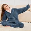 imageFlygo Girls Fuzzy Pants Set Fleece Outfits Winter Flannel Loose Fluffy Pullover Sweatshirt Top Pants SweatsuitNavy