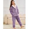 imageFlygo Girls Fuzzy Pants Set Fleece Outfits Winter Flannel Loose Fluffy Pullover Sweatshirt Top Pants SweatsuitPurple