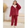 imageFlygo Girls Fuzzy Pants Set Fleece Outfits Winter Flannel Loose Fluffy Pullover Sweatshirt Top Pants SweatsuitRed