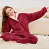 imageFlygo Girls Fuzzy Pants Set Fleece Outfits Winter Flannel Loose Fluffy Pullover Sweatshirt Top Pants SweatsuitRed