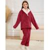 imageFlygo Girls Fuzzy Pants Set Fleece Outfits Winter Flannel Loose Fluffy Pullover Sweatshirt Top Pants SweatsuitRed