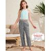 imageFlygo Girls Plaid Wide Leg Pants Gingham Elastic Waist Trousers Cute Print Bottoms with Slant PocketsBlack