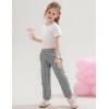 imageFlygo Girls Plaid Wide Leg Pants Gingham Elastic Waist Trousers Cute Print Bottoms with Slant PocketsBlack