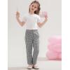 imageFlygo Girls Plaid Wide Leg Pants Gingham Elastic Waist Trousers Cute Print Bottoms with Slant PocketsBlack