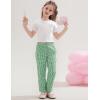 imageFlygo Girls Plaid Wide Leg Pants Gingham Elastic Waist Trousers Cute Print Bottoms with Slant PocketsGreen