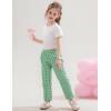 imageFlygo Girls Plaid Wide Leg Pants Gingham Elastic Waist Trousers Cute Print Bottoms with Slant PocketsGreen