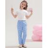 imageFlygo Girls Plaid Wide Leg Pants Gingham Elastic Waist Trousers Cute Print Bottoms with Slant PocketsLightblue