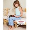 imageFlygo Girls Plaid Wide Leg Pants Gingham Elastic Waist Trousers Cute Print Bottoms with Slant PocketsLightblue