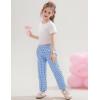 imageFlygo Girls Plaid Wide Leg Pants Gingham Elastic Waist Trousers Cute Print Bottoms with Slant PocketsLightblue