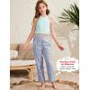 imageFlygo Girls Plaid Wide Leg Pants Gingham Elastic Waist Trousers Cute Print Bottoms with Slant PocketsNavy