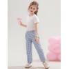 imageFlygo Girls Plaid Wide Leg Pants Gingham Elastic Waist Trousers Cute Print Bottoms with Slant PocketsNavy