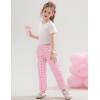 imageFlygo Girls Plaid Wide Leg Pants Gingham Elastic Waist Trousers Cute Print Bottoms with Slant PocketsPink
