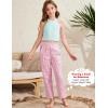 imageFlygo Girls Plaid Wide Leg Pants Gingham Elastic Waist Trousers Cute Print Bottoms with Slant PocketsPink