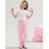imageFlygo Girls Plaid Wide Leg Pants Gingham Elastic Waist Trousers Cute Print Bottoms with Slant PocketsPink