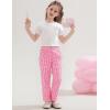 imageFlygo Girls Plaid Wide Leg Pants Gingham Elastic Waist Trousers Cute Print Bottoms with Slant PocketsRed