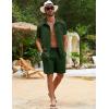 imageFlygo Men Cotton Linen Sets Outfits 2 Piece Summer Short Sleeve Shirt and Shorts Set Beach Wear Vacation OutfitArmy Green