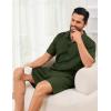imageFlygo Men Cotton Linen Sets Outfits 2 Piece Summer Short Sleeve Shirt and Shorts Set Beach Wear Vacation OutfitArmy Green