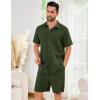 imageFlygo Men Cotton Linen Sets Outfits 2 Piece Summer Short Sleeve Shirt and Shorts Set Beach Wear Vacation OutfitArmy Green