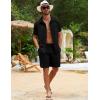 imageFlygo Men Cotton Linen Sets Outfits 2 Piece Summer Short Sleeve Shirt and Shorts Set Beach Wear Vacation OutfitBlack