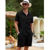 imageFlygo Men Cotton Linen Sets Outfits 2 Piece Summer Short Sleeve Shirt and Shorts Set Beach Wear Vacation OutfitBlack