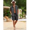 imageFlygo Men Cotton Linen Sets Outfits 2 Piece Summer Short Sleeve Shirt and Shorts Set Beach Wear Vacation OutfitGrey