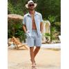 imageFlygo Men Cotton Linen Sets Outfits 2 Piece Summer Short Sleeve Shirt and Shorts Set Beach Wear Vacation OutfitLight Blue
