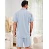 imageFlygo Men Cotton Linen Sets Outfits 2 Piece Summer Short Sleeve Shirt and Shorts Set Beach Wear Vacation OutfitLight Blue