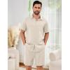 imageFlygo Men Cotton Linen Sets Outfits 2 Piece Summer Short Sleeve Shirt and Shorts Set Beach Wear Vacation OutfitNatural