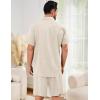imageFlygo Men Cotton Linen Sets Outfits 2 Piece Summer Short Sleeve Shirt and Shorts Set Beach Wear Vacation OutfitNatural