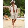 imageFlygo Men Cotton Linen Sets Outfits 2 Piece Summer Short Sleeve Shirt and Shorts Set Beach Wear Vacation OutfitNatural