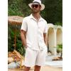imageFlygo Men Cotton Linen Sets Outfits 2 Piece Summer Short Sleeve Shirt and Shorts Set Beach Wear Vacation OutfitWhite