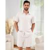 imageFlygo Men Cotton Linen Sets Outfits 2 Piece Summer Short Sleeve Shirt and Shorts Set Beach Wear Vacation OutfitWhite