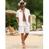 imageFlygo Men Cotton Linen Sets Outfits 2 Piece Summer Short Sleeve Shirt and Shorts Set Beach Wear Vacation OutfitWhite